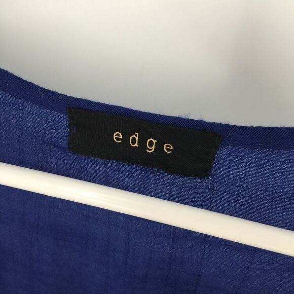 Edge Embroidered Tie Front Top Size Medium Royal Blue Dark Orange Boho Blouse M - Picture 5 of 8